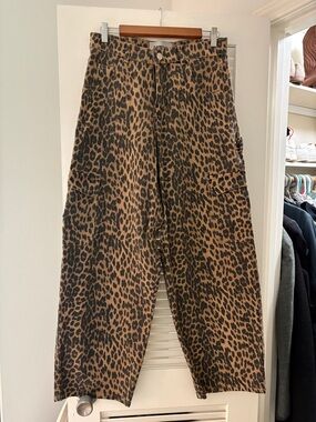 Leopard Print Wide Leg Jeans - Brown